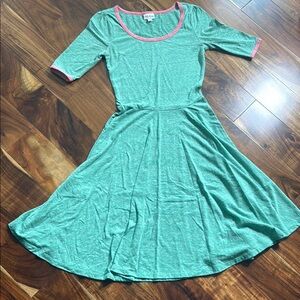 LuLaRoe Heathered Green Top with Pink Accents